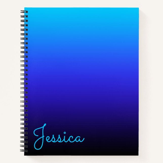 Aqua Blue Indigo and Black Ombre Notebook (Front)