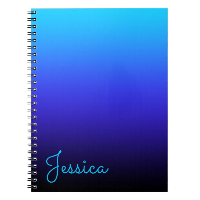 Aqua Blue Indigo and Black Ombre Notebook (Front)