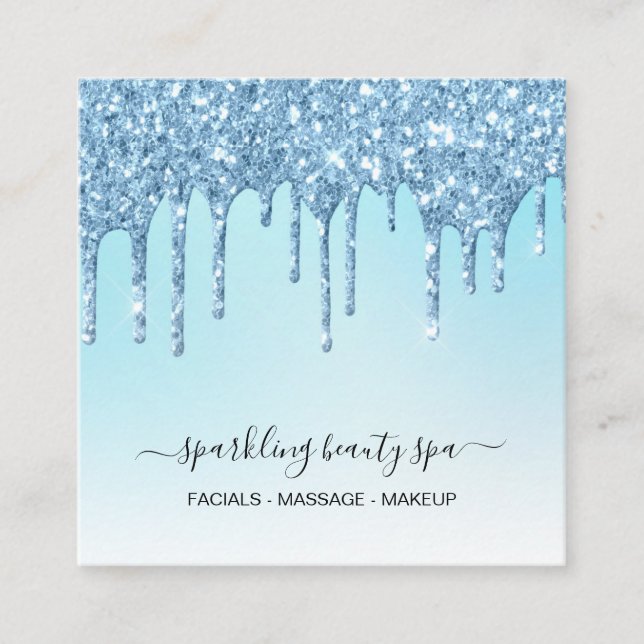 *~* Aqua + Blue Indigo  Drip Dripping GLITTER AP7 Square Business Card (Front)