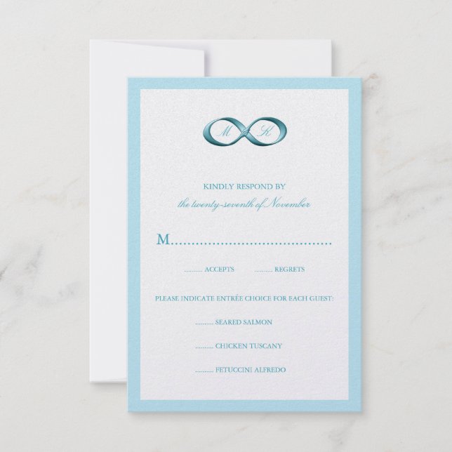 Aqua Blue Infinity Hand Clasp Wedding RSVP Card (Front)