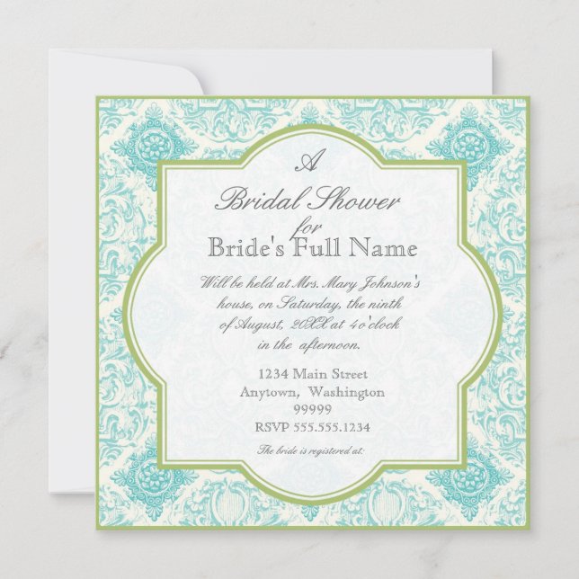 Aqua Blue Iris Quatrefoil - Bridal Shower Invite (Front)