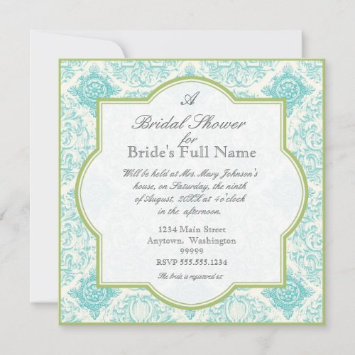 Aqua Blue Iris Quatrefoil _ Bridal Shower Invite