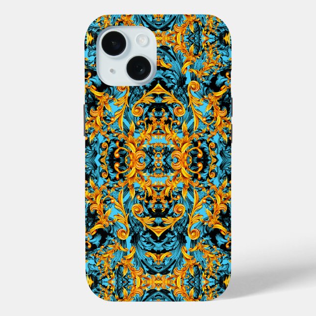 AQUA BLUE ITALIAN BAROQUE PRINT ORNAMENTAL Case-Mate iPhone CASE (Back)