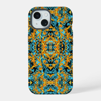 AQUA BLUE ITALIAN BAROQUE PRINT ORNAMENTAL iPhone 15 CASE