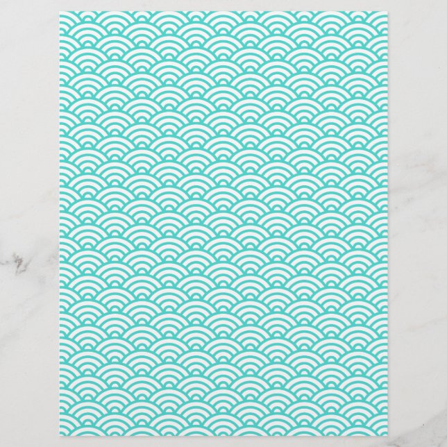 Aqua blue Japaneese waves scrapbook or craft paper (Front)