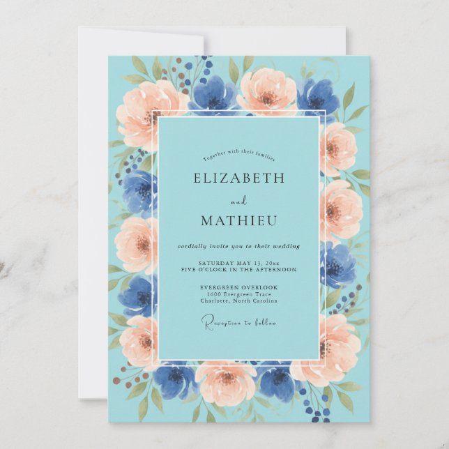 Aqua Blue Joyous Spring Wedding Invitation (Front)