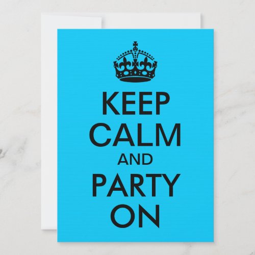 Aqua Blue Keep Calm and Carry On Personalized Invite