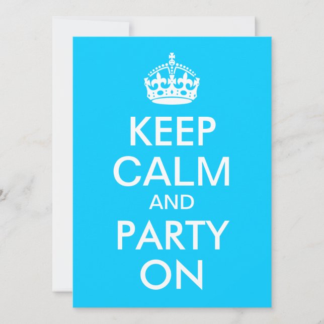 Aqua Blue Keep Calm and Carry On Invitation (Front)