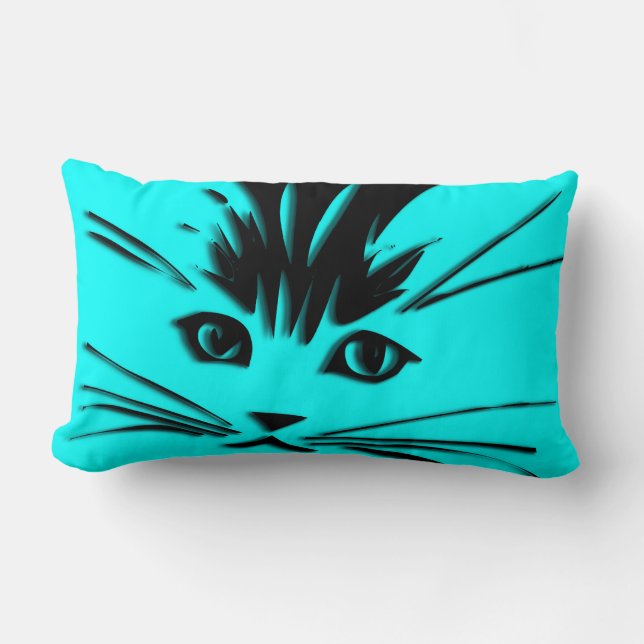 Aqua Blue Kitty Cat Face Lumbar Pillow (Front)