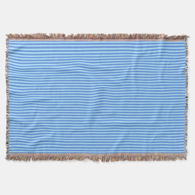 Aqua Blue Knit Crochet Stripe Texture Pattern Throw Blanket (Front)