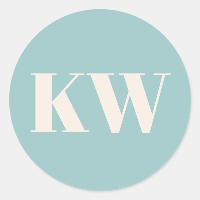 Aqua Blue Large Monogrammed Initial Personalized Classic Round Sticker (Front)