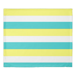 Aqua Blue, Lemon Yellow and White Stripes Duvet Cover