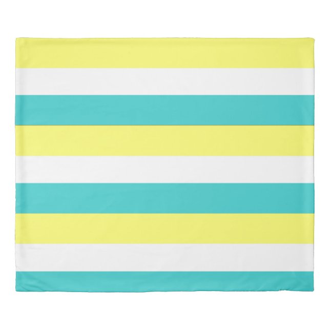 Aqua Blue, Lemon Yellow and White Stripes Duvet Cover (Front)