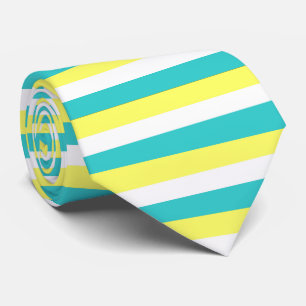 Aqua Blue, Lemon Yellow and White Stripes Neck Tie