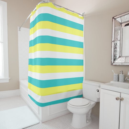 Aqua Blue Lemon Yellow And White Stripes Shower Curtain Zazzle Com Aqua Blue Lemon Yellow And White Stripes Shower Curtain