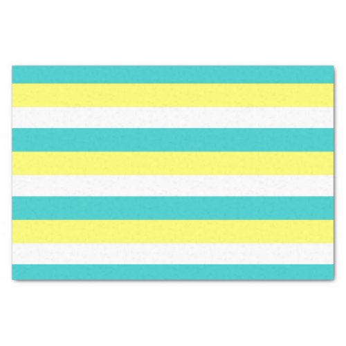 Aqua Blue Lemon Yellow and White Stripes Tissue Paper