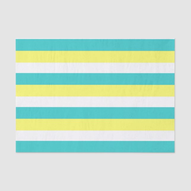 Aqua Blue, Lemon Yellow and White Stripes Tissue Paper (Front)