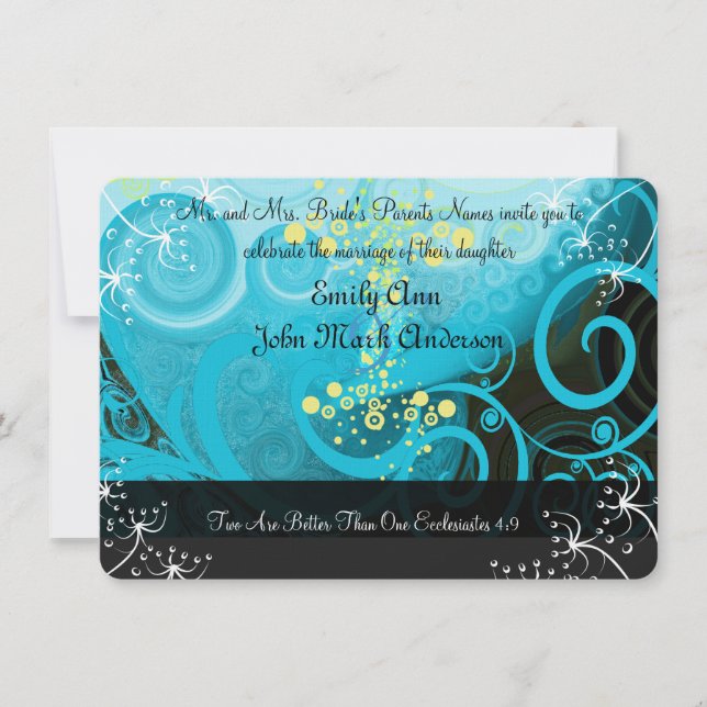 Aqua Blue Lemon Yellow Calla Lily Flower- Invitation (Front)