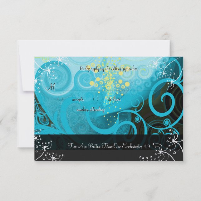 Aqua Blue Lemon Yellow Calla Lily Flower- RSVP Card (Front)