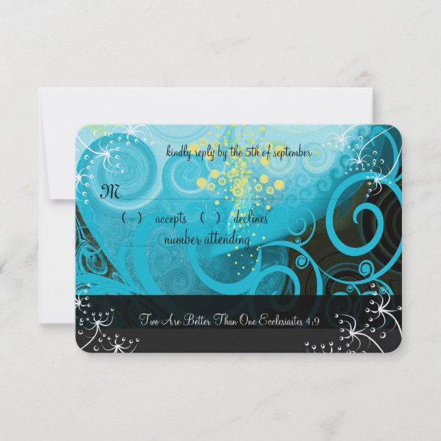 Aqua Blue Lemon Yellow Calla Lily Flower- RSVP Card (Front)