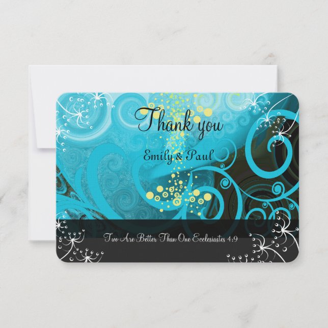 Aqua Blue Lemon Yellow Calla Lily Flower- Thank You Card (Front)