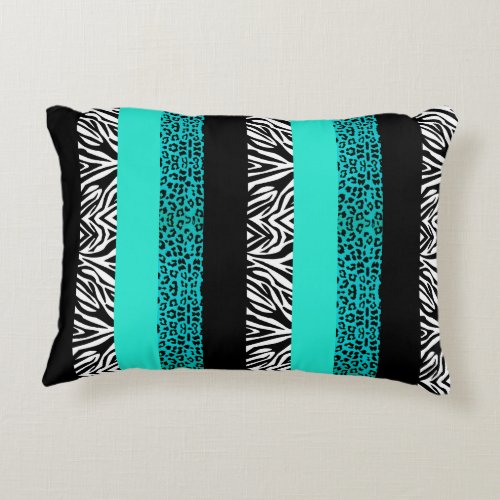 Aqua Blue Leopard and Zebra Animal Print Accent Pillow