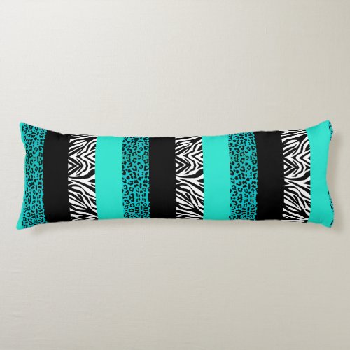 Aqua Blue Leopard and Zebra Animal Print Body Pillow