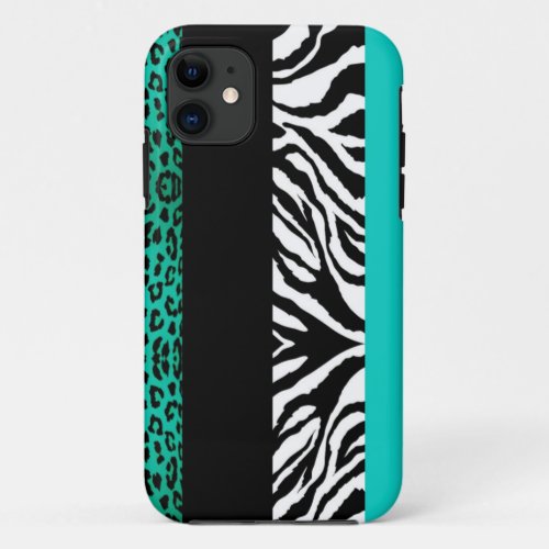 Aqua Blue Leopard and Zebra Custom Animal Print iPhone 11 Case