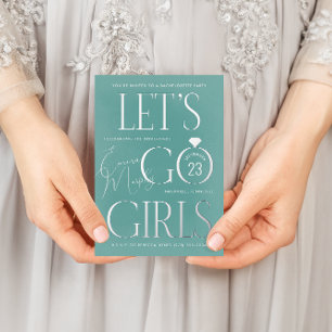Aqua Blue Lets Go Girls Bachelorette Party Foil Invitation Postcard