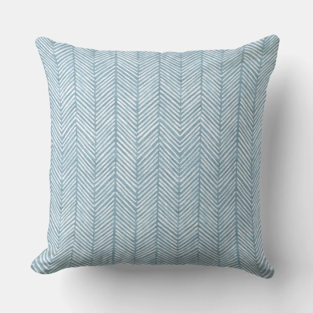 Aqua Blue Line Pattern Throw Pillow (Front)