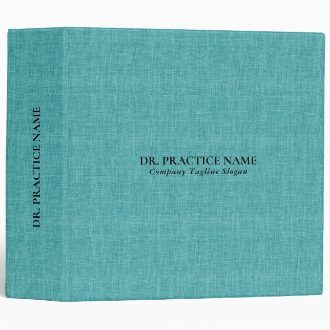 Aqua Blue Linen Texture Black Dr. Practice 3 Ring Binder (Front/Spine)