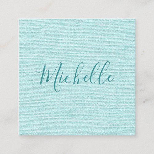Aqua blue linen turquoise feminine minimalist square business card