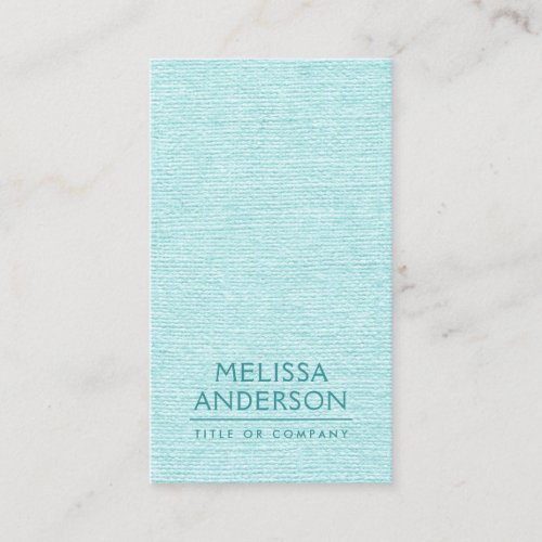 Aqua blue linen vertical minimalist professional business card