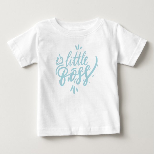 Aqua Blue Little Boss Calligraphy with Crown Baby T-Shirt (Front)