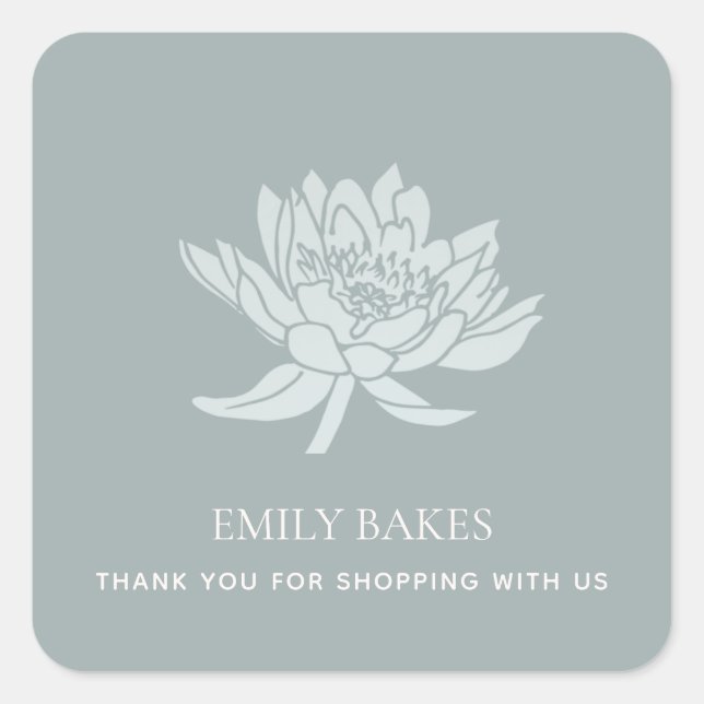 AQUA BLUE LOTUS FLORAL BUSINESS SHOPPING THANK YOU SQUARE STICKER (Front)