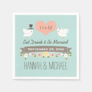 Aqua Blue Love Birds Dove Wedding Napkins