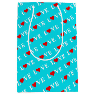 Aqua Blue LOVE Medium Gift Bag