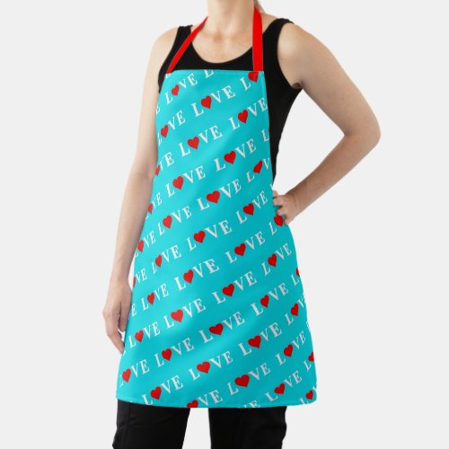 Aqua Blue LOVE Modern Chic Apron