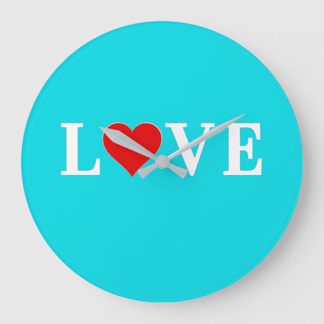Aqua Blue LOVE Modern Elegant Large Clock (Front)