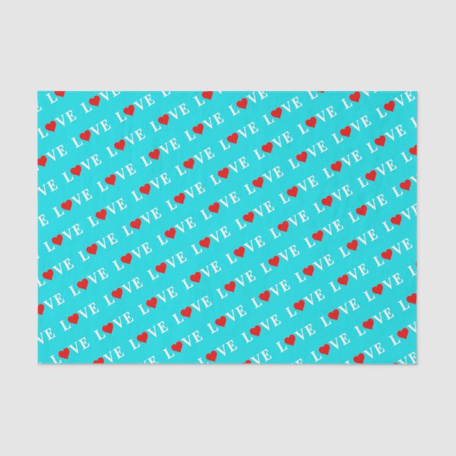 Aqua Blue LOVE Tissue Paper (Front)