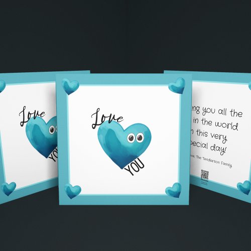 Aqua Blue Love You Heart  Holiday Card
