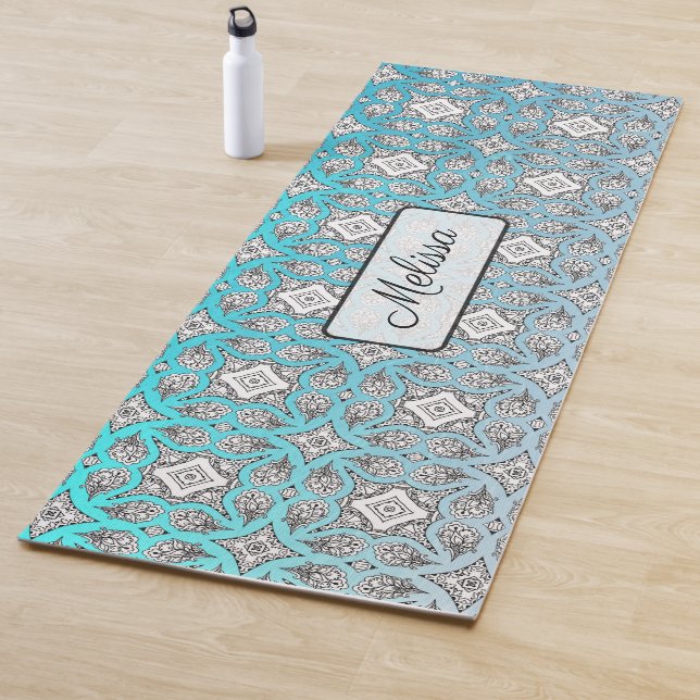 Aqua Blue Mandala Personalized Yoga Mat (In Situ)