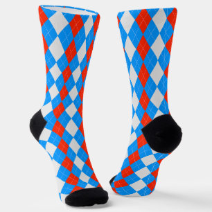 AQUA BLUE & MARASCHINO RED Argyle Pattern Socks
