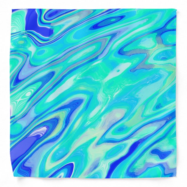 Aqua Blue Marble Texture Abstract Liquid Pattern Bandana (Front)