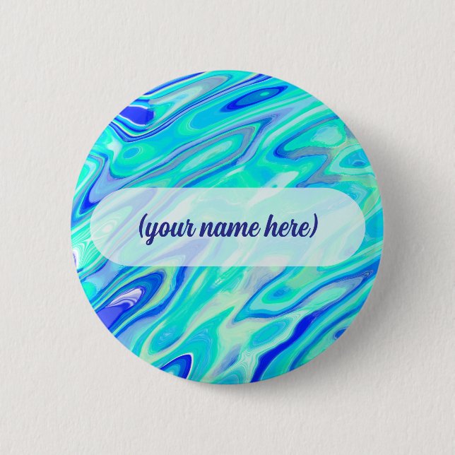 Aqua Blue Marble Texture Abstract Liquid Pattern Button (Front)