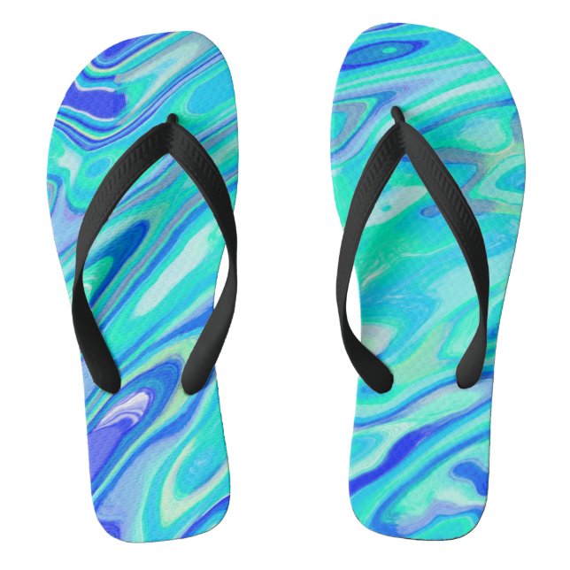 Aqua Blue Marble Texture Abstract Liquid Pattern Flip Flops (Footbed)