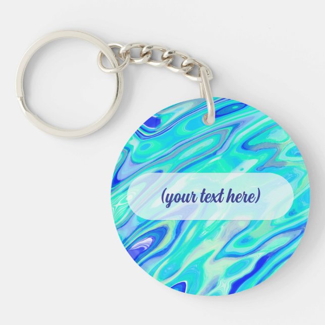 Aqua Blue Marble Texture Abstract Liquid Pattern Keychain (Front)