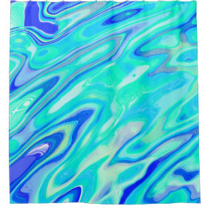 Aqua Blue Marble Texture Abstract Liquid Pattern Shower Curtain