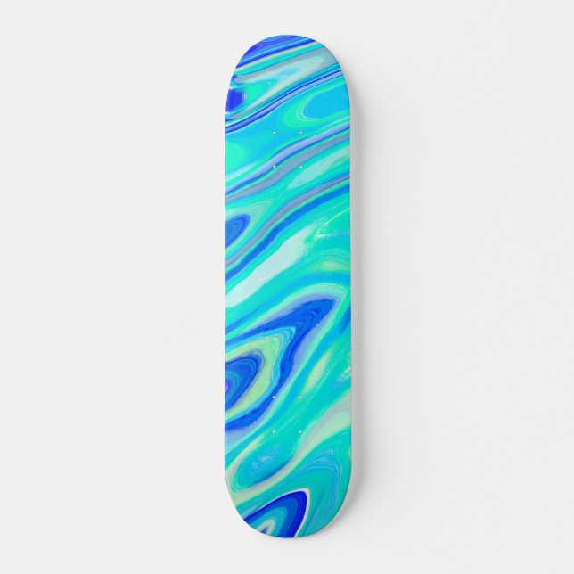 Aqua Blue Marble Texture Abstract Liquid Pattern Skateboard (Front)