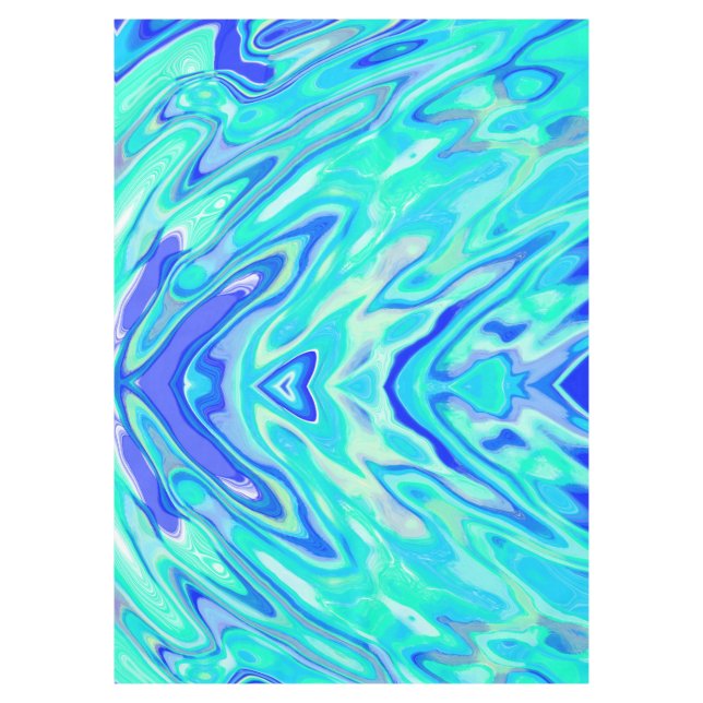 Aqua Blue Marble Texture Abstract Liquid Pattern Tablecloth (Front)
